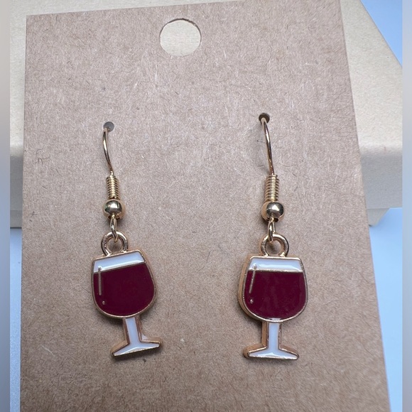 Wine Glass Gold Tone Dangling Earrings - Picture 1 of 1